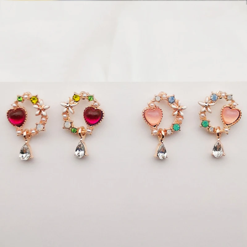 

Heart Flower Bowknot 1Pair Drop Earring Seaside Wedding Pearl 2018 New Arrival Crystal Acrylic Party Red Sweet Allergy Free