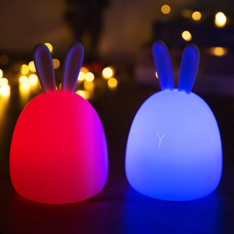 Силиконовый кролик светодиодный ночной Светильник RGB многоцветный USB аккумуляторная для Спальня вечерние праздника для маленьких детей с использованием