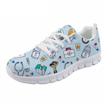 

Spring Nurse Flat Shoes Women Cute Cartoon Nurses Printed Women's Sneakers Shoes Breathable Mesh Flats Female Shoes