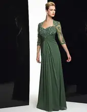 Grün 2017 Mutter Der Braut Kleider A-line 3/4 Ärmeln Chiffon Spitze Crystals Lange Abendkleider Mutter Kleider Für Hochzeit