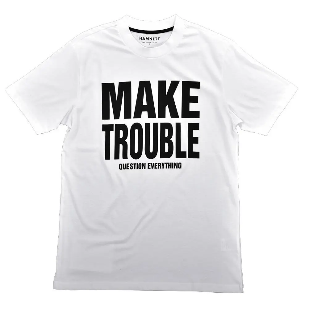 Футболка с надписью «Make Trouble», белая футболка с надписью «Katherine Hamnett SAVE THE WORLD», дешевые футболки оптом, 100% хлопок для мужчин, футболка с