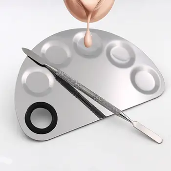 

Stainless Steel Makeup Mixer Nail Art Polish Mix Plate Makeup Color Palette Pallet Stainless Steel Plate Spoon Adjust Tool r20