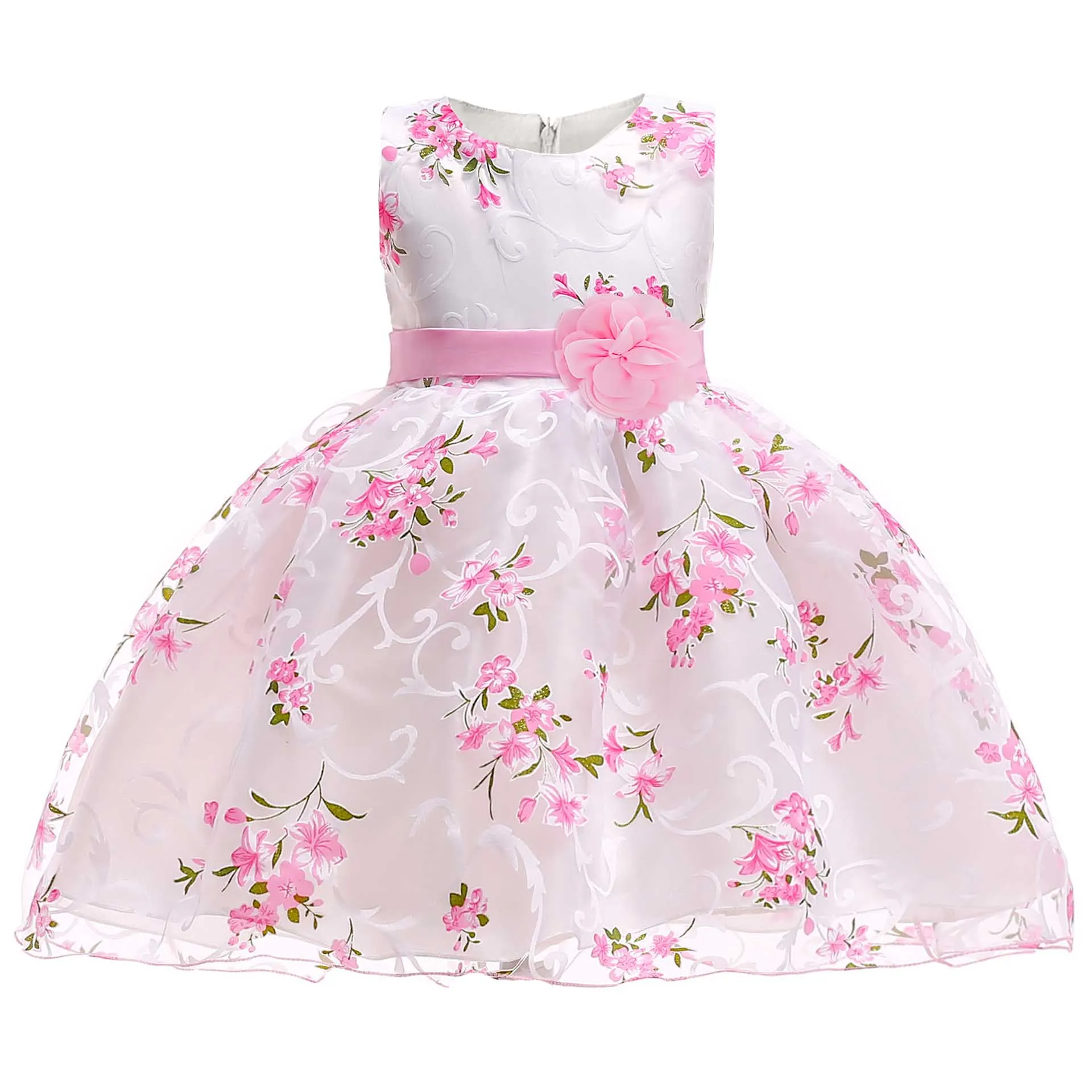 Пышное длинное платье принцессы; платье для первого причастия; одежда с цветочным узором для девочек на свадьбу; детское бальное платье; пышный элегантный костюм для малышей - Цвет: pink
