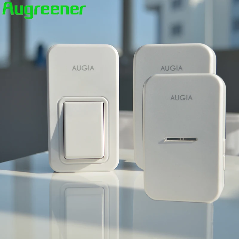 

Augreener Wireless Doorbell No Battery 1 Button 2 Receivers Waterproof Home Tunes Ding Dong Door Ring EU UK US AU Plugs Bell