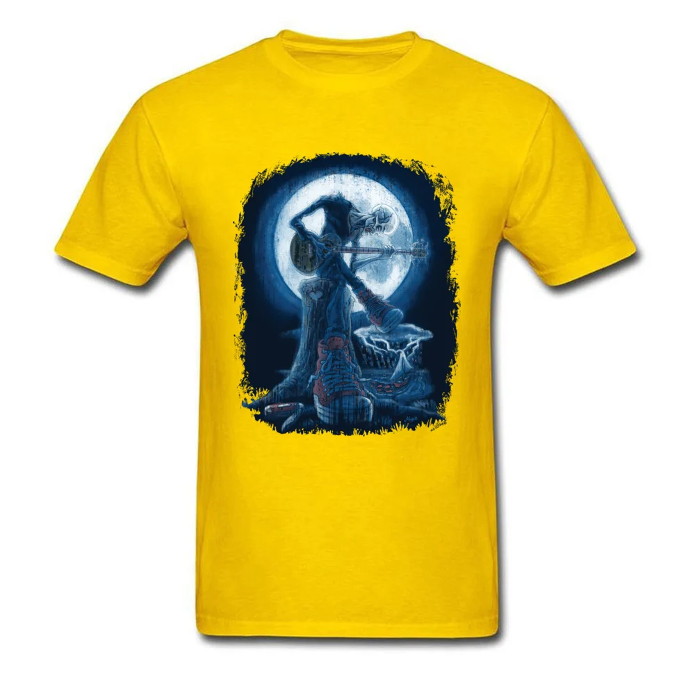 Design Prevailing Adult T Shirts O Neck Short Sleeve Pure Cotton Tops & Tees Birthday Tops & Tees Drop Shipping Full Moon Shines On Old Guitarist Blues yellow