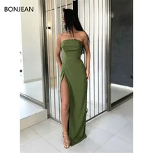 Атласное с юбкой-русалкой, модное платье без бретелек зеленое платье-футляр с разрезом Длинные платья для выпускного в деловом стиле нарядное вечерние платья