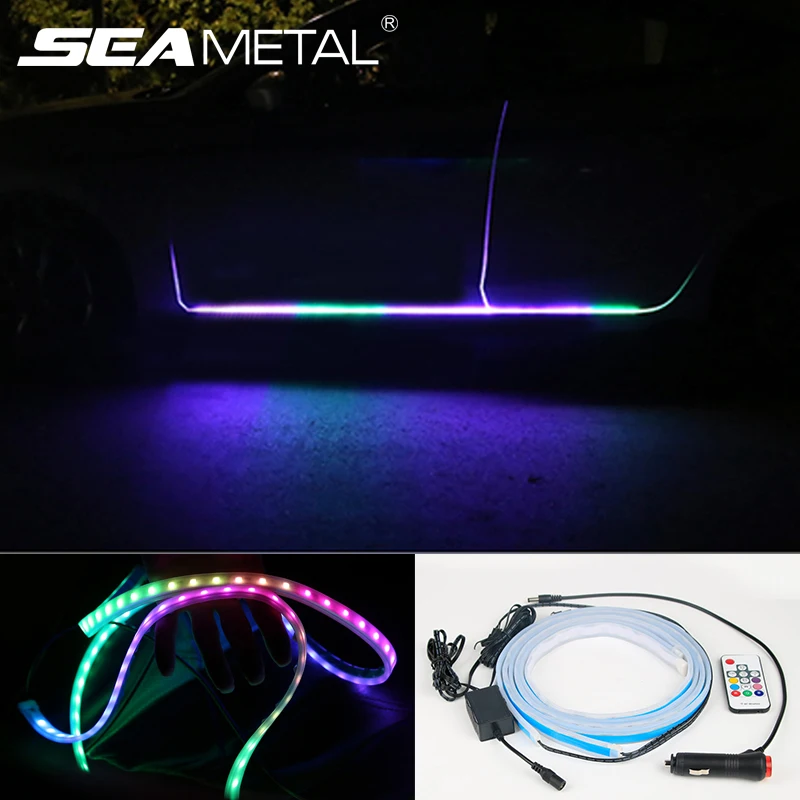 

12V Car Door Light LED Automobiles Door Edge Warning Light Atmosphere Strip Lamp Remote Control RGB Strips Lights for Car Lights