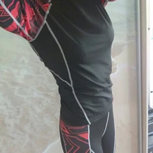 Боди обтягивающие мужские быстросохнущие футболки компрессионные комплекты Длинные Фитнес Костюмы Высококачественные леггинсы полиэстер мужской Кроссфит