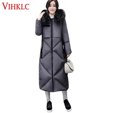 Новинка, Женская хлопковая верхняя одежда с гагачьим пухом,, модное зимнее пальто с капюшоном, женская теплая куртка, тонкая парка, очень длинные женские пальто, H536