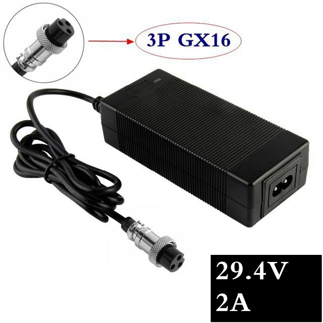 

29.4V 2A charger for 24V 25.2V 25.9V 29.4V 7S lithium battery pack 29.4V recharger e-bike charger 3-Prong Inline Connector M16