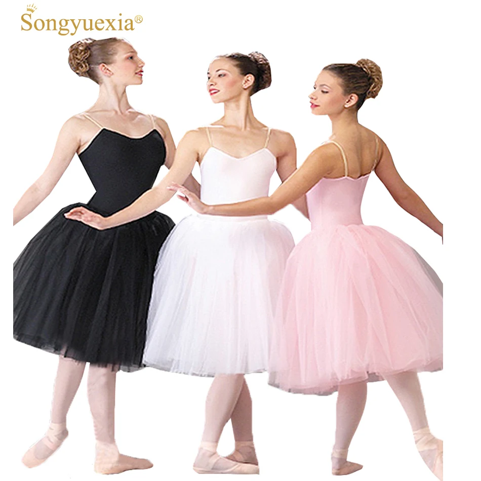 

2018 Adult Romantic Ballet Tutu Rehearsal Practice Skirt Swan Costume for Women Long Tulle Dress White pink black color skirt