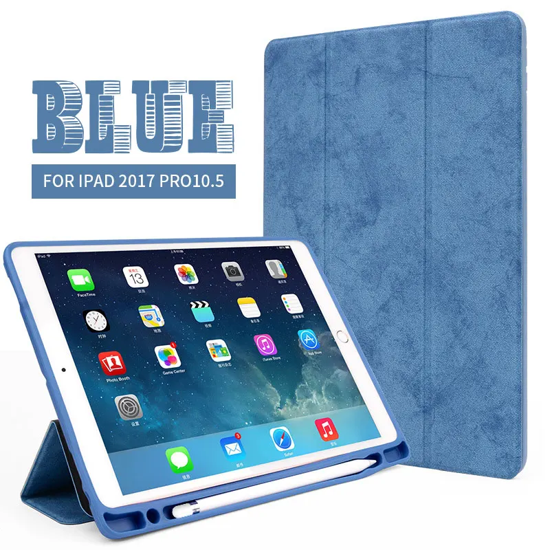 Ультра тонкий чехол для смарт-телефона защитный Trid-Fold Стенд кожаный чехол ж/карандаш держатель для Apple iPad Pro 10,5 дюймов A1701 A1709 планшет - Цвет: Blue