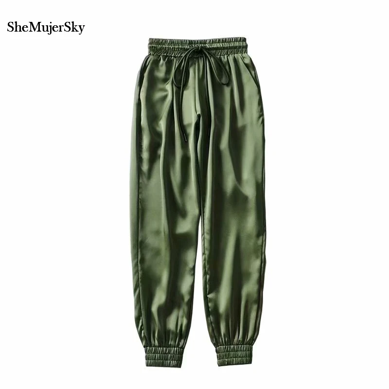 Женские атласные брюки SheMujerSky черные однотонные для бега уличная одежда 2019|Брюки