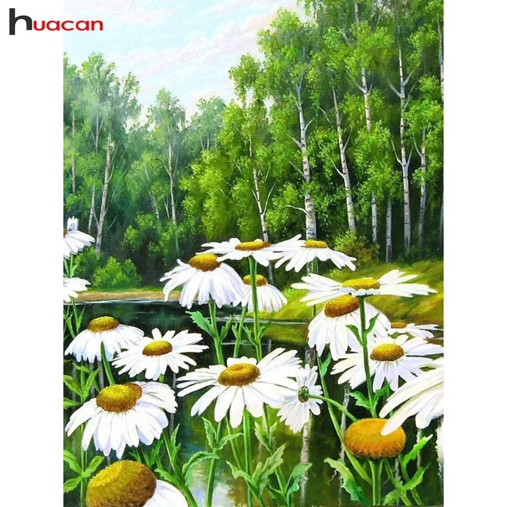 

HUACAN Diamond Mosaic Flowers 5D DIY Diamond Painting Cross Stitch Daisy Full Square/Round Drill Resin Decoration Home