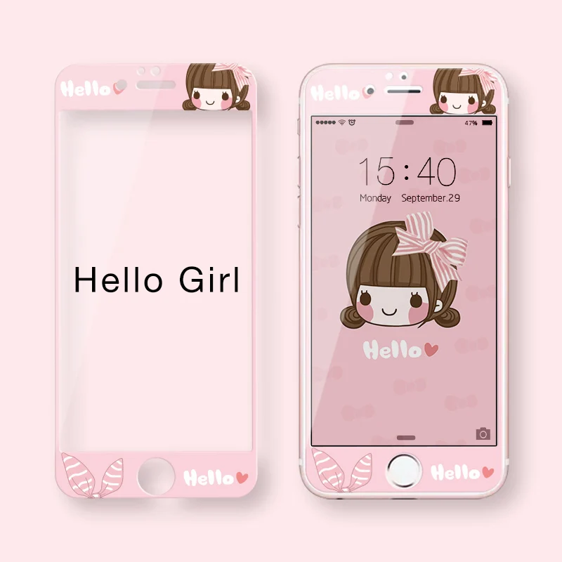 ASINA, милое закаленное стекло для iPhone 7, 8, Защитная пленка для экрана для iPhone 6, 6s, 7, 8 Plus, защита экрана, 3D, мягкая твердость края - Цвет: Hello Girl