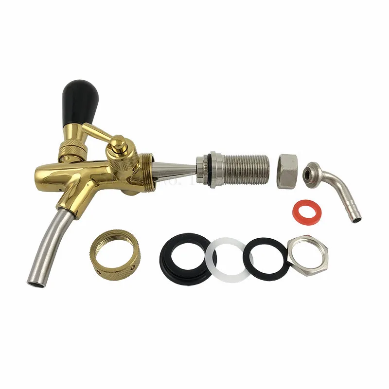 Draft Beer tap faucet, Adjustable Faucet with golden plating,- Keg Tap Spout Homebrew Beer + 2pcs Beer Tap Cap (19)