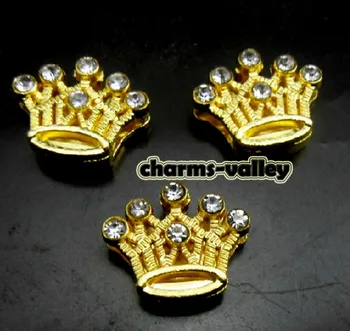 

Free Shipping, 20PCS 8MM Rhinestone Gold Plated Crown Slide Charms Slide Letters Fit 8mm Wristbands, Belts