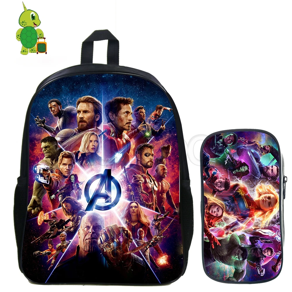 

2019 Avengers Endgame Superhero Backpack Cosmetic Box 2 Pcs/set Kids School Bags Pencil Case Women Men Mochila Travel Backpack