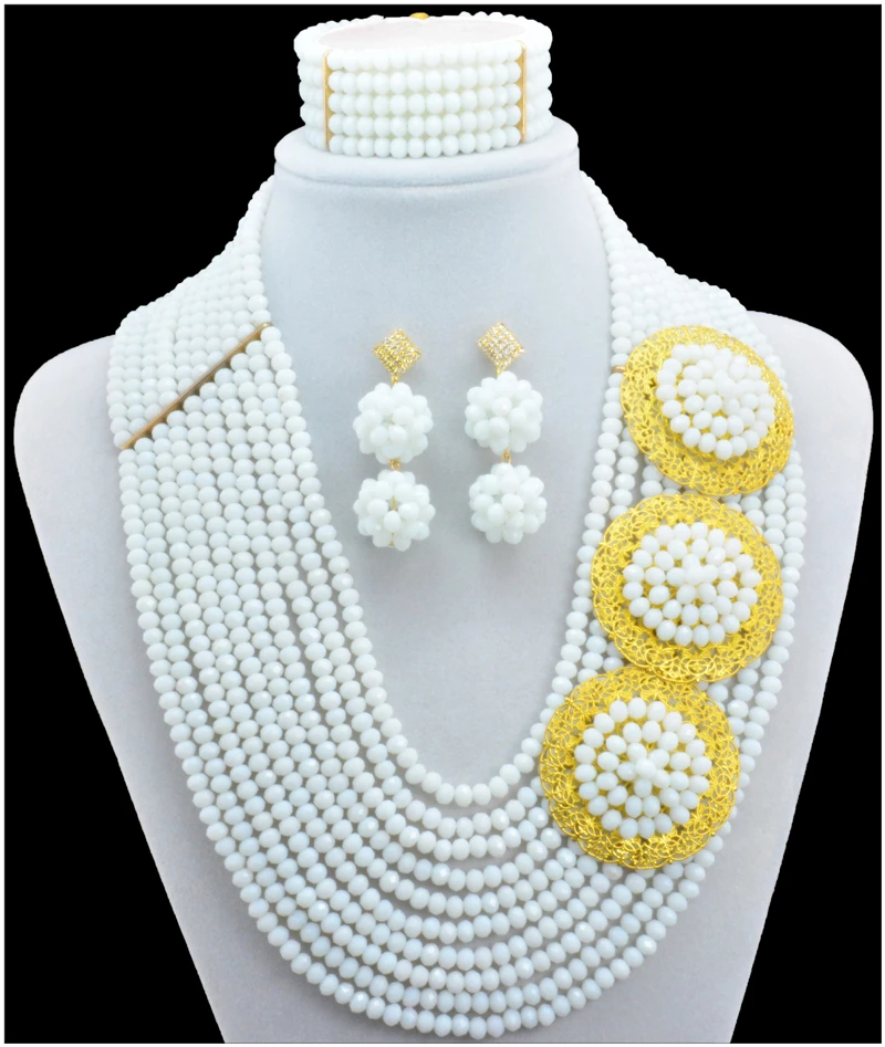 

2016 Fashion Crystal Beads women White african jewelry set nigerian wedding african beads jewelry set crystal