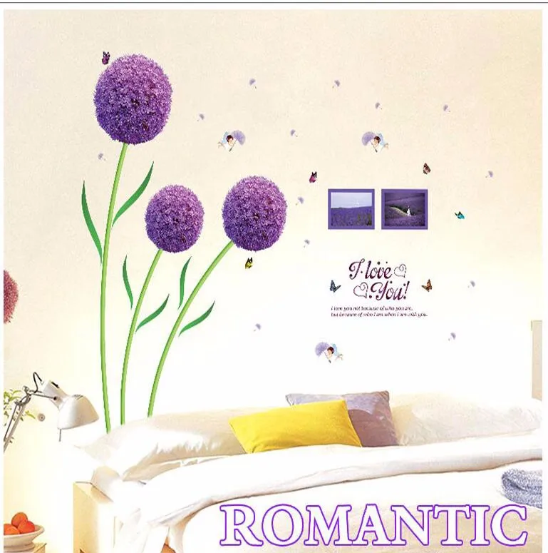 Фиолетовый цветок шар Мода романтическая спальня гостиная ПВХ съемные декоративные водонепроницаемые декоративные наклейки на стену