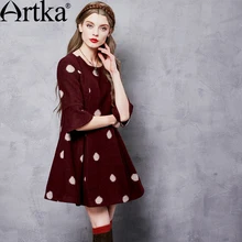 ARTKA Женское зимнее новое шерстяное платье трапециевидной формы в горошек, винтажное приталенное универсальное платье с круглым вырезом и коротким рукавом LA10162D