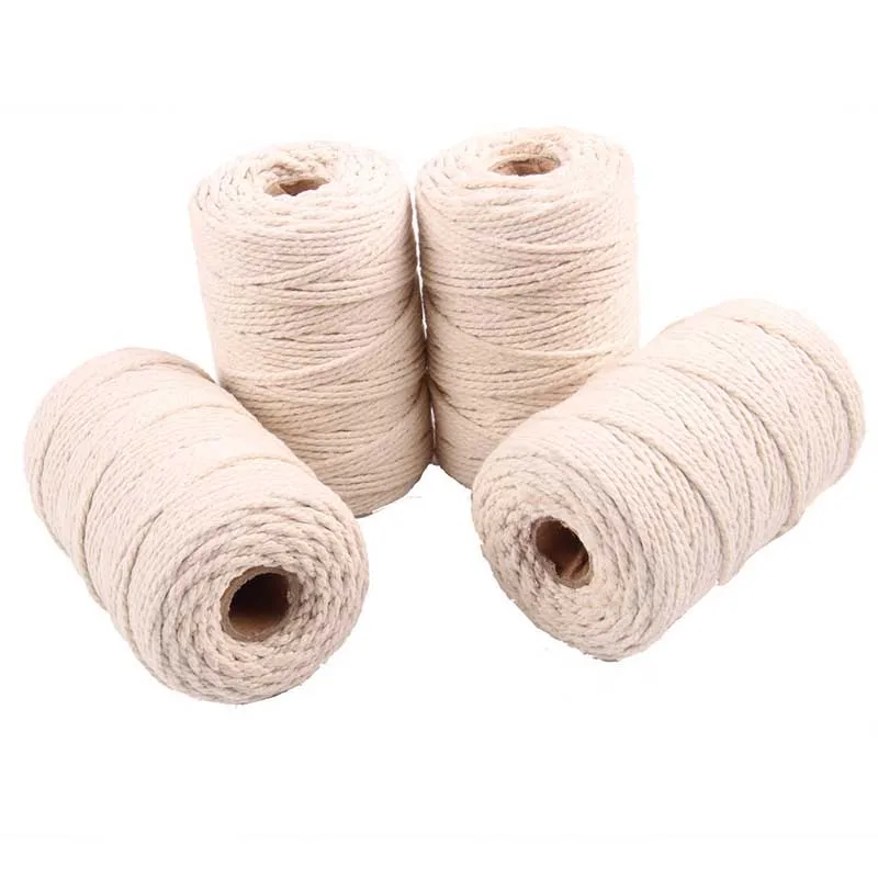 

Durable 100/200m Cotton Cord Natural Beige Twisted Cord Rope Craft Macrame String DIY Handmade Home Decorative supply 1-3mm