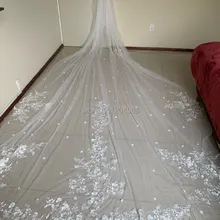 Потрясающая двухслойная роскошная кружевная свадебная вуаль с цветами длиной 4 метра Свадебные вуали с гребешком