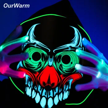 

OurWarm Skull Scary Mask Full Face Sound Control Led Mask Rave Party Favor Cosplay Halloween Decoration Glow Party Supplies