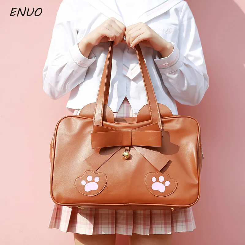 

Cat Claw Print Pink Jk Uniform Shoulder Bag Pu Leather Large Capacity Girls Outdoor Travel School Bag Cos Lolita Handband