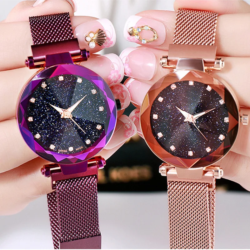 

Watch Women Luxury Rose Gold Women Watches Starry Sky Magnetic Ladies Wrist Watches Waterproof Rhinestone Clock relogio feminino