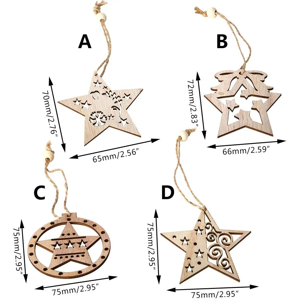 

3 Pcs Wooden Nordic Vintage DIY Five-pointed Star Christmas Tree Showcase Decoration Pendant Kids Gift Xmas Tree Party Ornament#
