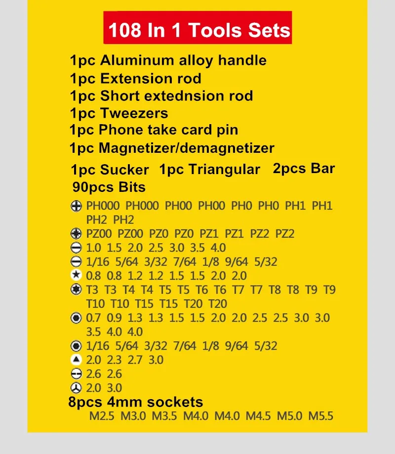 Бытовой набор инструментов коврик компьютер ПК мобильный телефон сотовый телефон очки цифровые электронные устройства ремонт дома инструменты бит 108 шт. 108 в 1