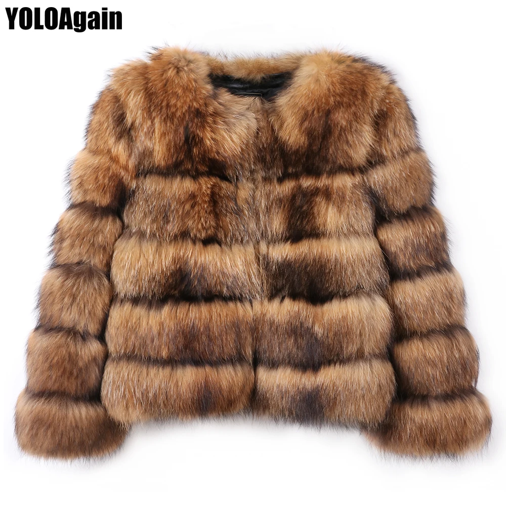 

YOLOAgain women real raccoon fur jacket lady thick warm natural raccoon fur coat