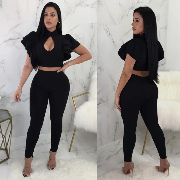 2018 spring and autumn hot sale of new European American sexy short sleeved lotus leaf model suit | Тематическая одежда и