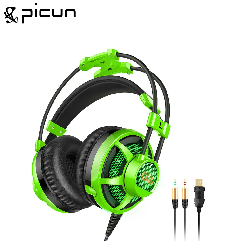

Picun G6 Surround Virtual Sound Gaming Headset USB Wired Headband Headphone With Microphone LED Vibration for PC Laptop
