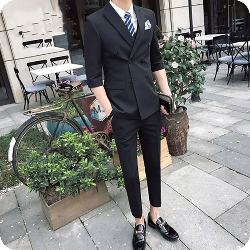 

Double Breasted Mens Suits Black Groom Tuxedos Groomsmen Suits Blazer 2Piece Business Man Wear Costume Homme Terno Masculino