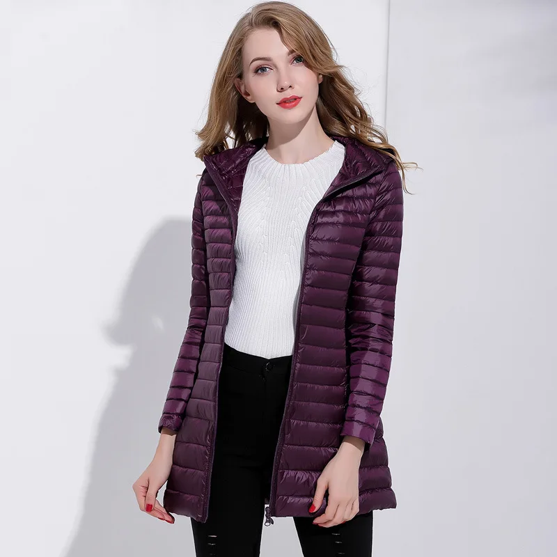  2019 Winter Hooded Down Jacket Women Down Coat Elegant Warm Jacket Ultra Light 90% Duck Hood Down P