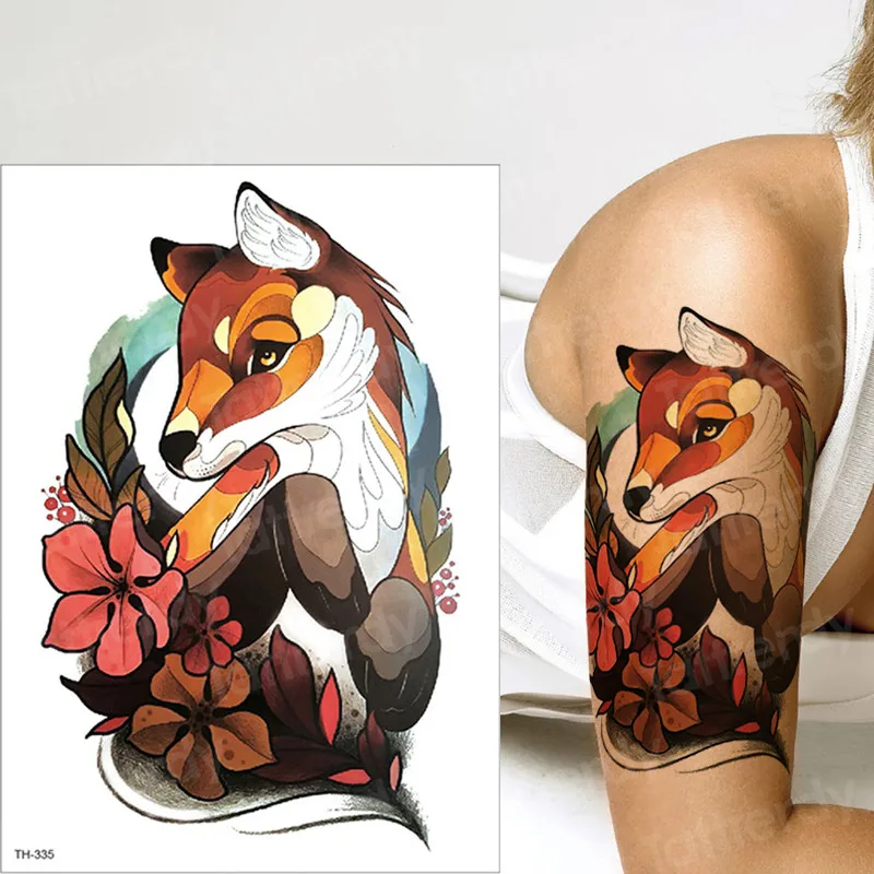 Временные татуировки животные лиса волк татуировка с изображением оленя разрабатывает временные нарукавные Татуировки женские мужские