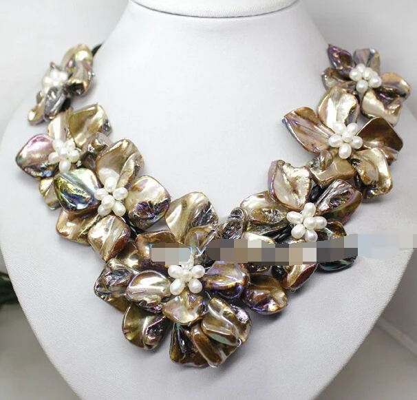 

18" Charm 7 flower real pearl handmade mix color mother of pearl shell necklace AAA style Fine Noble real Natural free shipping