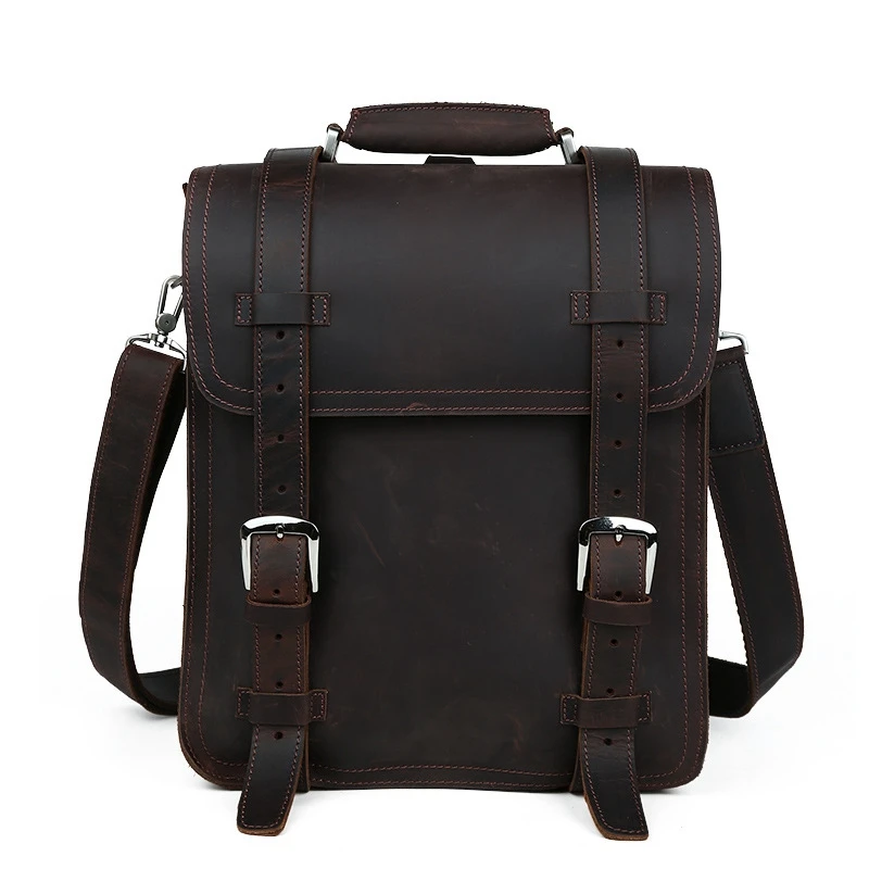 

Brand Design Men Genuine Crazy Horse Leather Backpack Vintage Daypack Multi Pocket Casual Rucksack Vintage Handmade Bag Pack