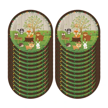 

24pcs 7inch Woodland Disposable Plates Safari Jungle Tableware Sets Happy Birthday Baby Shower Party Favors Decorations Supplies