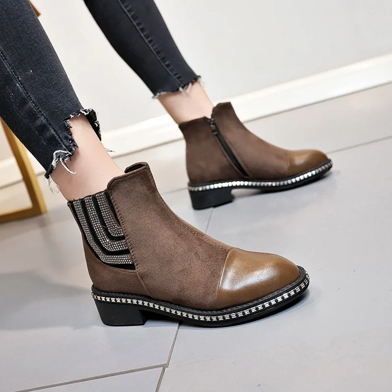 Brands Chelsea Boots Women Soft Leather Ankle Boot Slip on Rivet ...