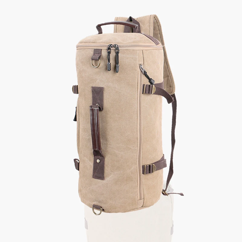 Mens Multifunction Outdoor Sport Two Shoulder Crossbody Handbag Vintage Canvas Hiking Bag Cylinder Shape Travel font