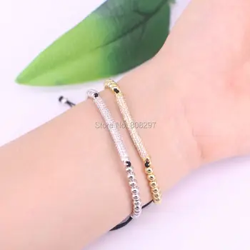 

New 10Pcs Micro Pave CZ Bracelet For Women Round Gold/Silver Color Beads Braiding Macrame Bracelets