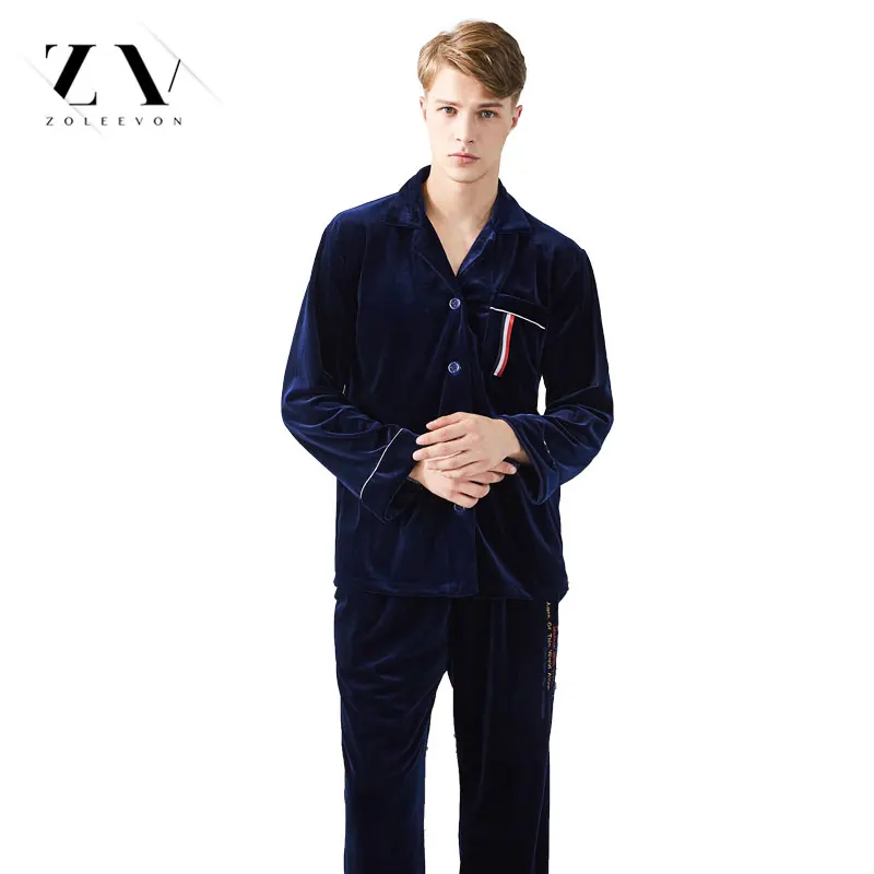 

ZOLEEVON Winter Men's Pajamas set Velvet Sleep Shirt Shorts Suit Male Warm Sleepwear Suit Homewear Pijama Casual Two Piece Set