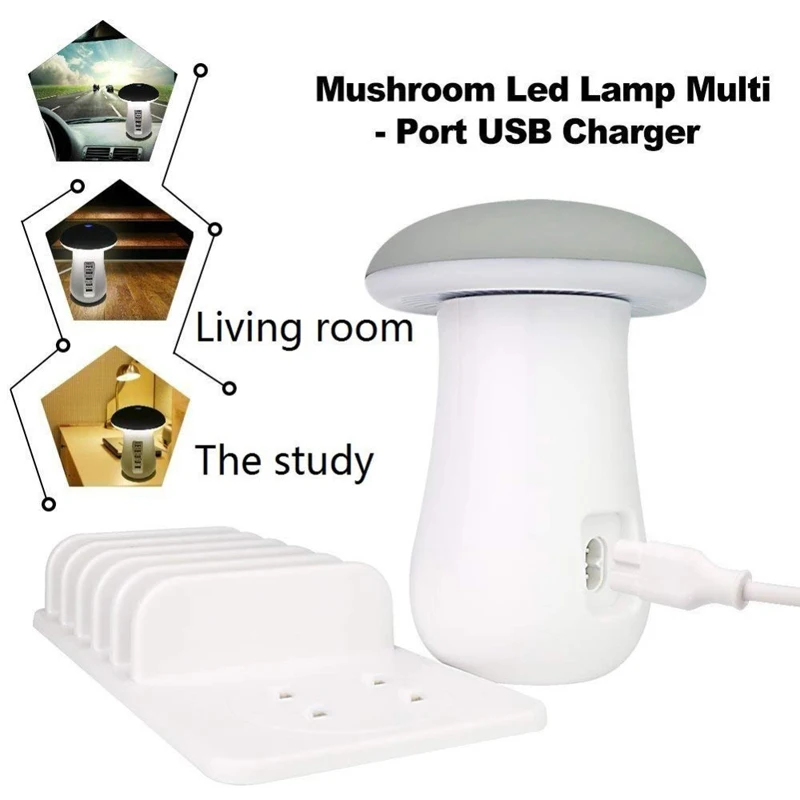 US $22.42 Multi Port USB Quick Charge QC30 Fast Charger Station For Iphone Ipad USB Charging Station Dock Mushroom Led Lamp 5V 21A EU US