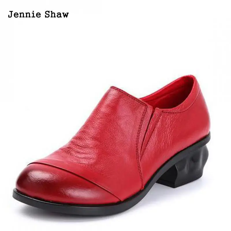

Medium Heel Casual Shoes Leather Soft Bottom Genuine Leather Women Shoes Heels
