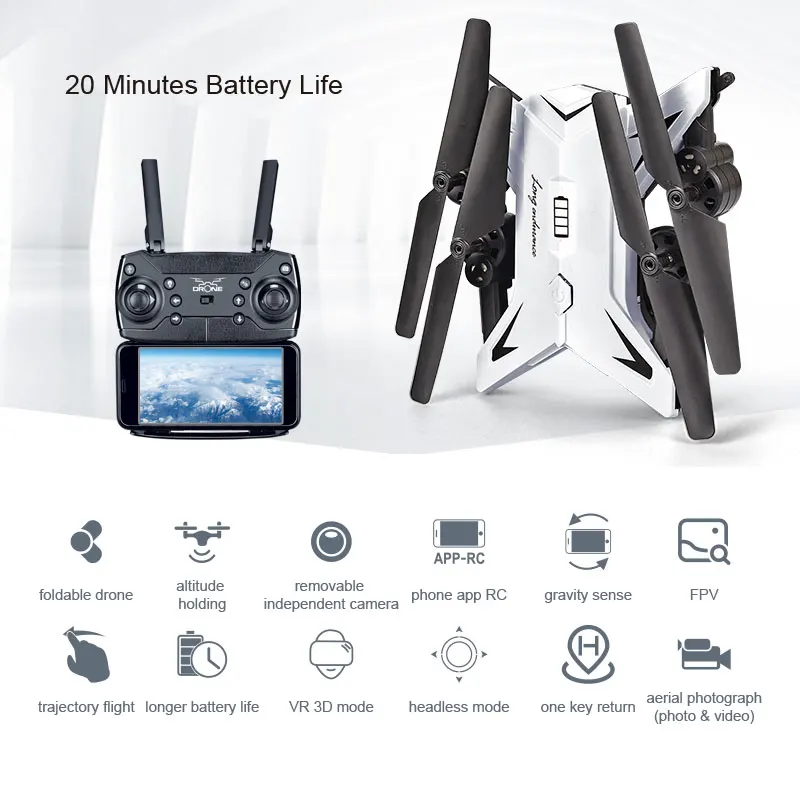 New RC Helicopter Drone with Camera HD 640P/1080P WIFI FPV Selfie Drone Professional Foldable Quadcopter 20 Minutes Battery Life