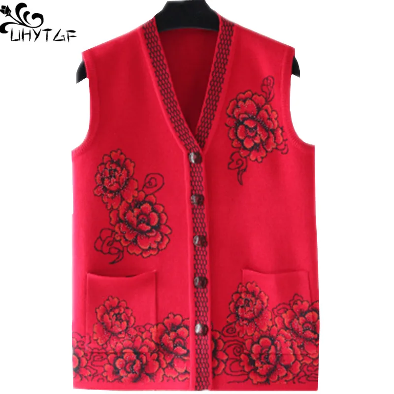 

UHYTGF Womens Winter Jacket Sweater Vest Autumn Large Size Female Cardigan Sleeveless Jacket Woman Vest Short Sweater Vests 281