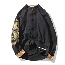 

2017 Real Rushed Camisa Social Masculina Chinese Wind Outfit Shirts Men Casual Coat Size Pankou Cotton Embroidered Hanfu Jacket